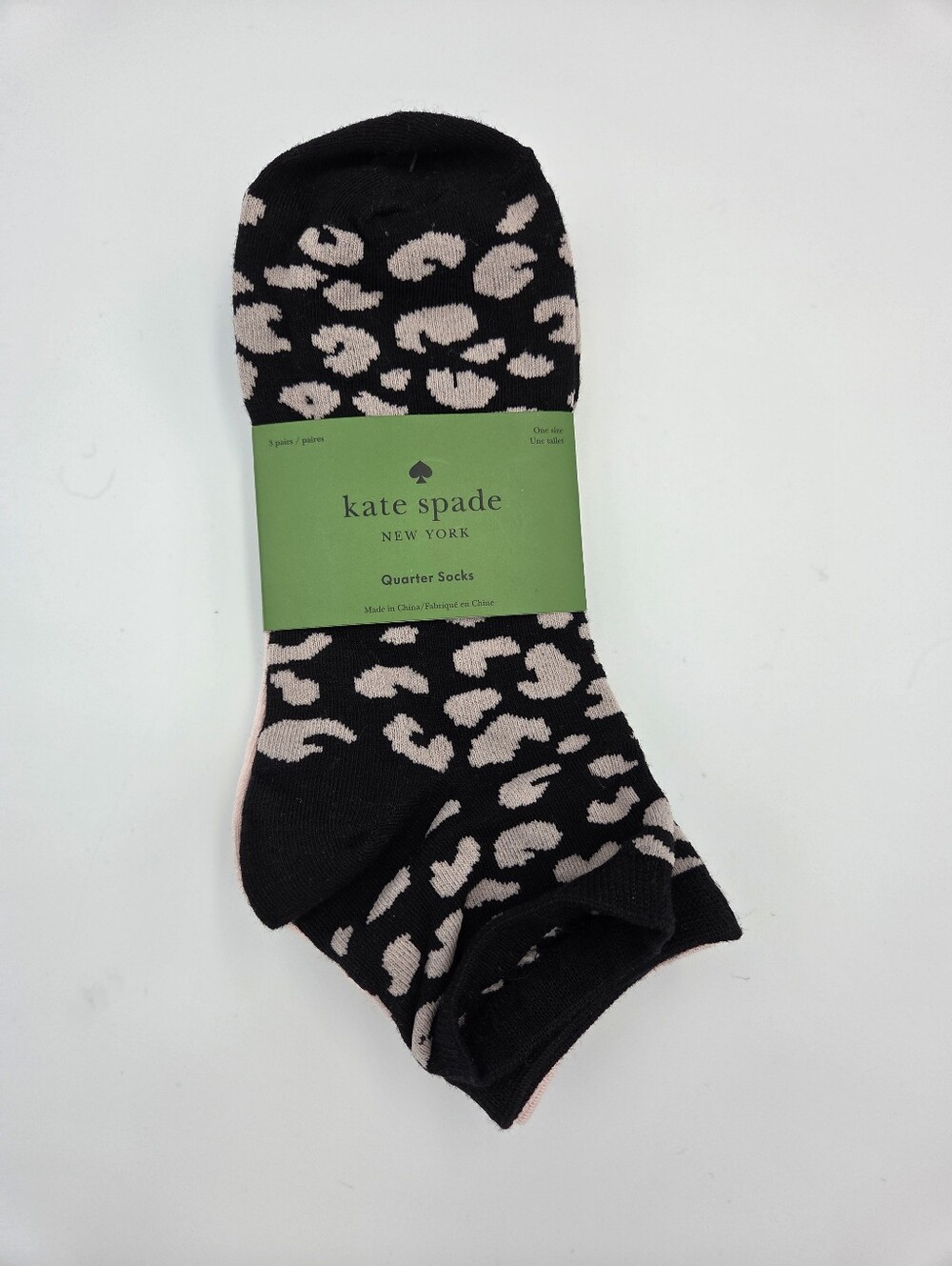 kate spade Womens 3 Pair Quarter Socks Gray, Pink And Leopard Nwt